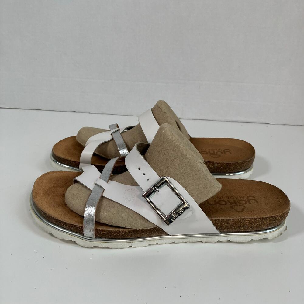 Yokono Women's Sz 8 Strappy White & Silver Leather Comfort Sandals Spain